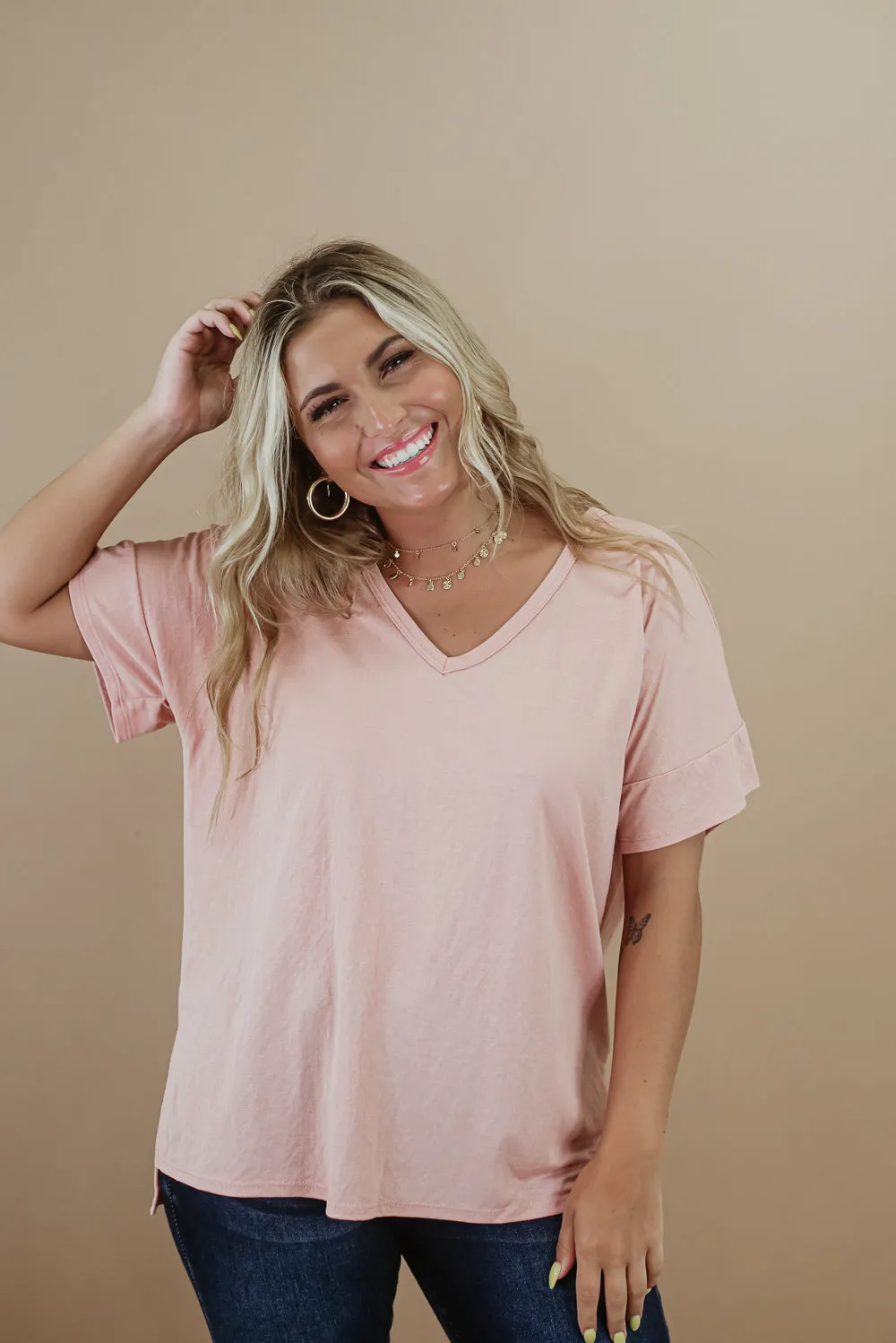 All Basic V Neck Tee, Pink