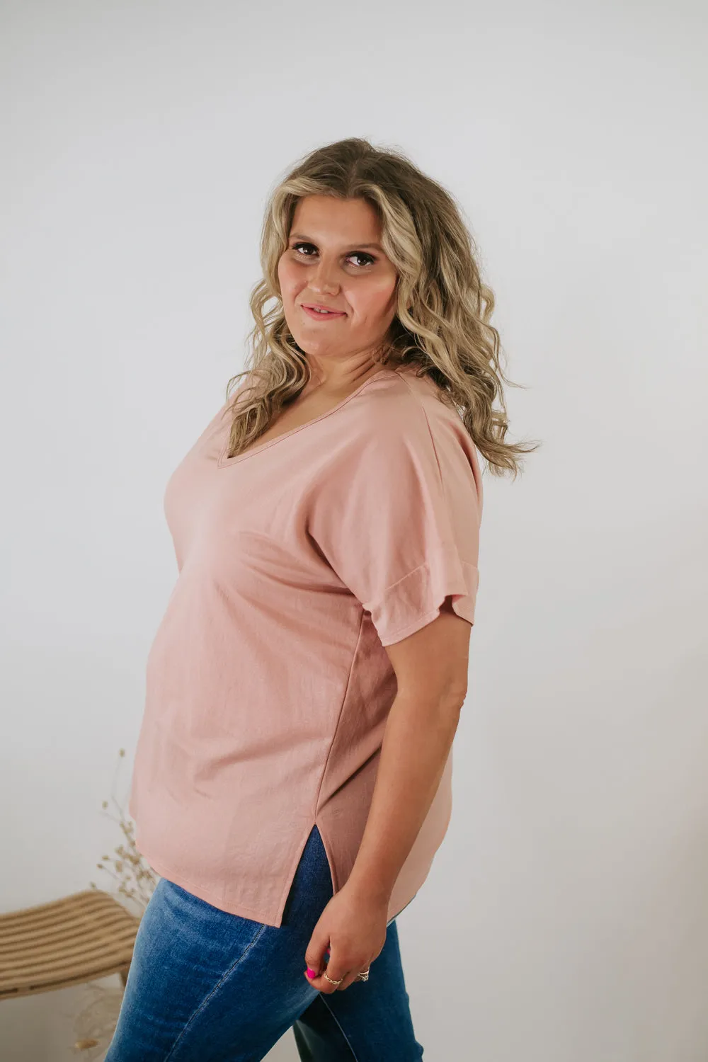 All Basic V Neck Tee, Pink