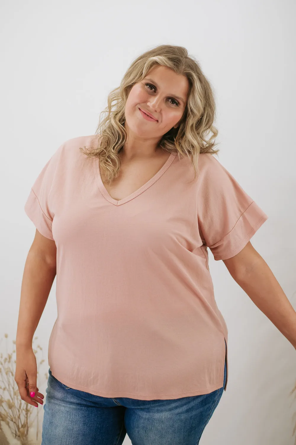 All Basic V Neck Tee, Pink