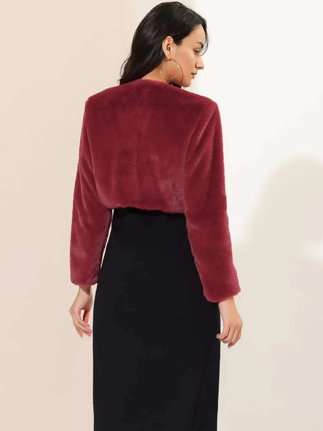 Allegra K Women's Evening Shrug Wedding Gown Fuzzy Formal Faux Fur Bolero Jacket