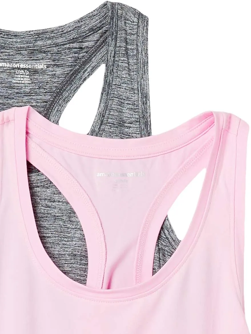 Amazon Essentials Women's Active Quick Dry Tech Stretch Racerback Tank Top (Available in Plus Size), Multipacks