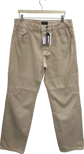 boohooMan Beige Relaxed Fit Overdyed Panel Jeans W34