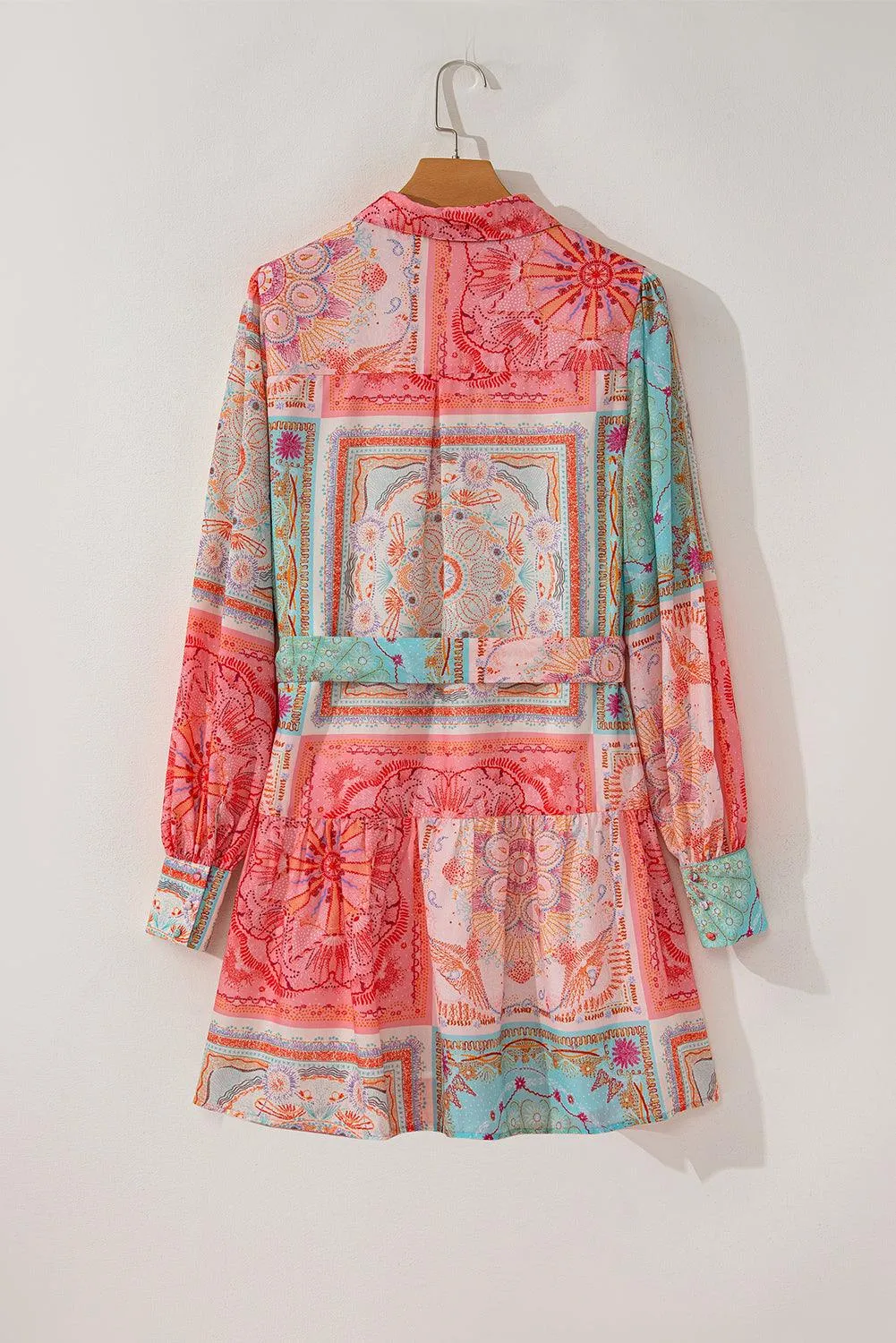Chic Pink Patchwork Print Plus Size Dress