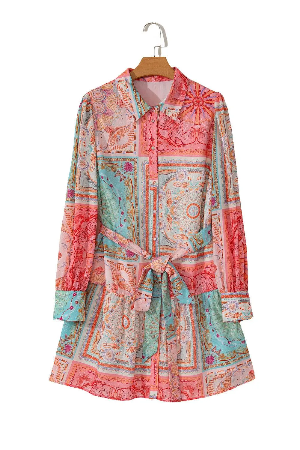 Chic Pink Patchwork Print Plus Size Dress