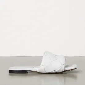 Chic Square Toe Braided Leather Slides - White