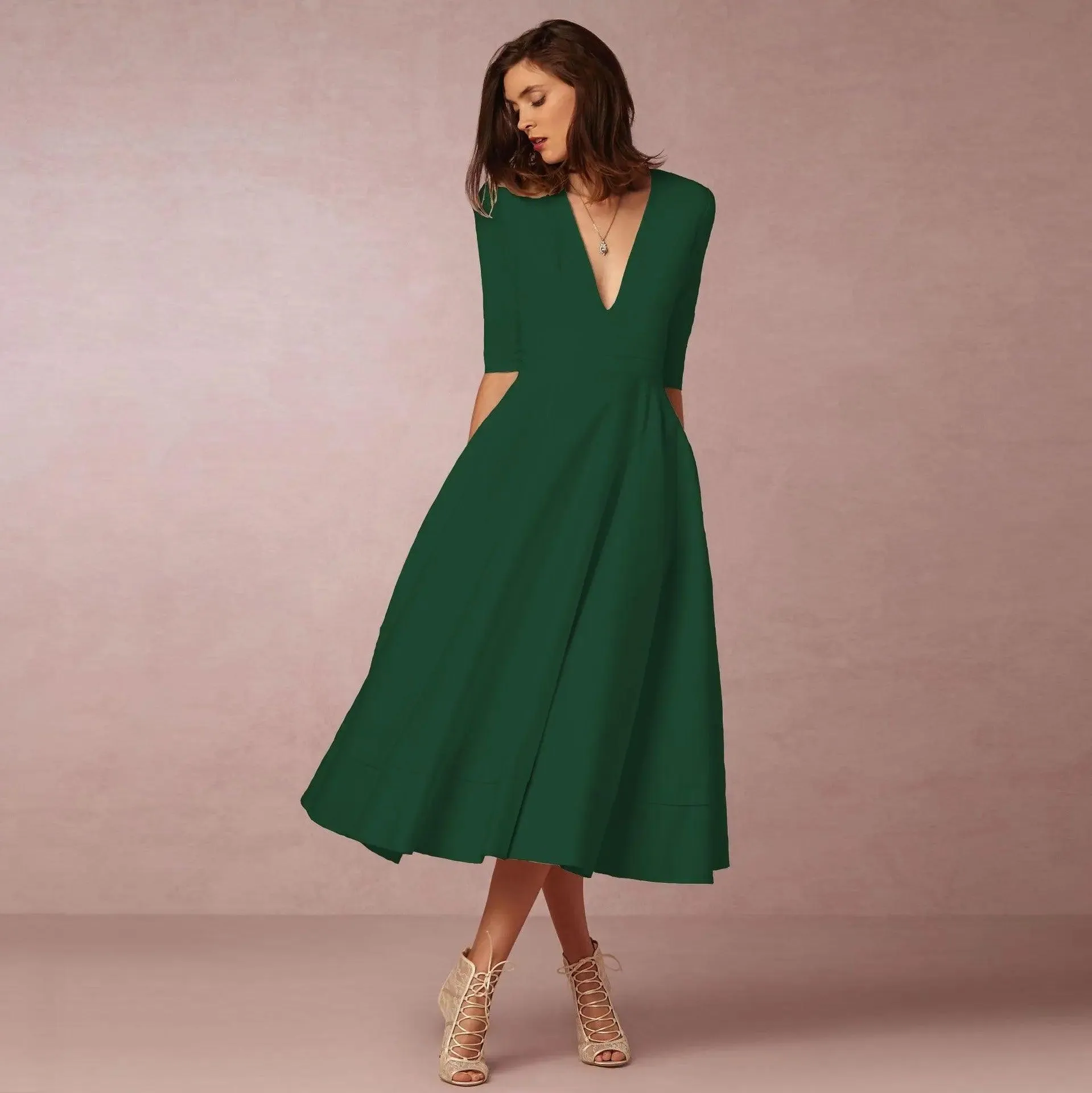 Chic V Neck Swing Dress