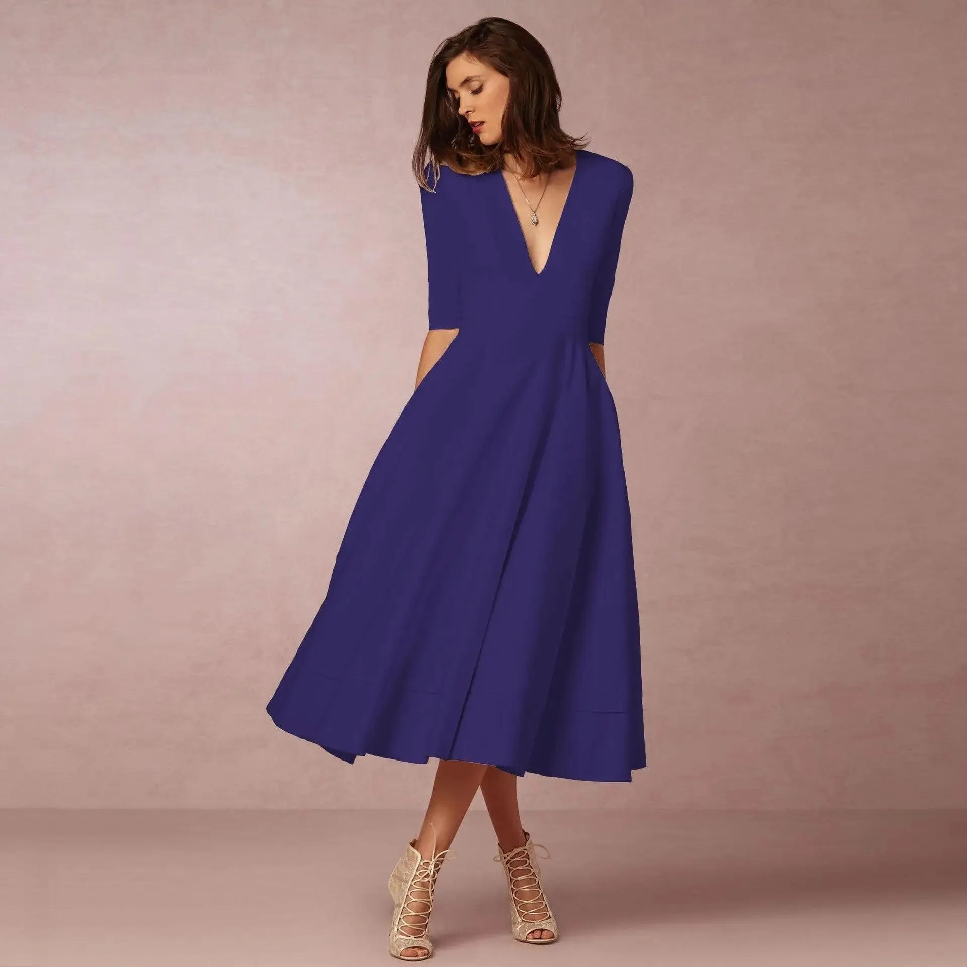 Chic V Neck Swing Dress