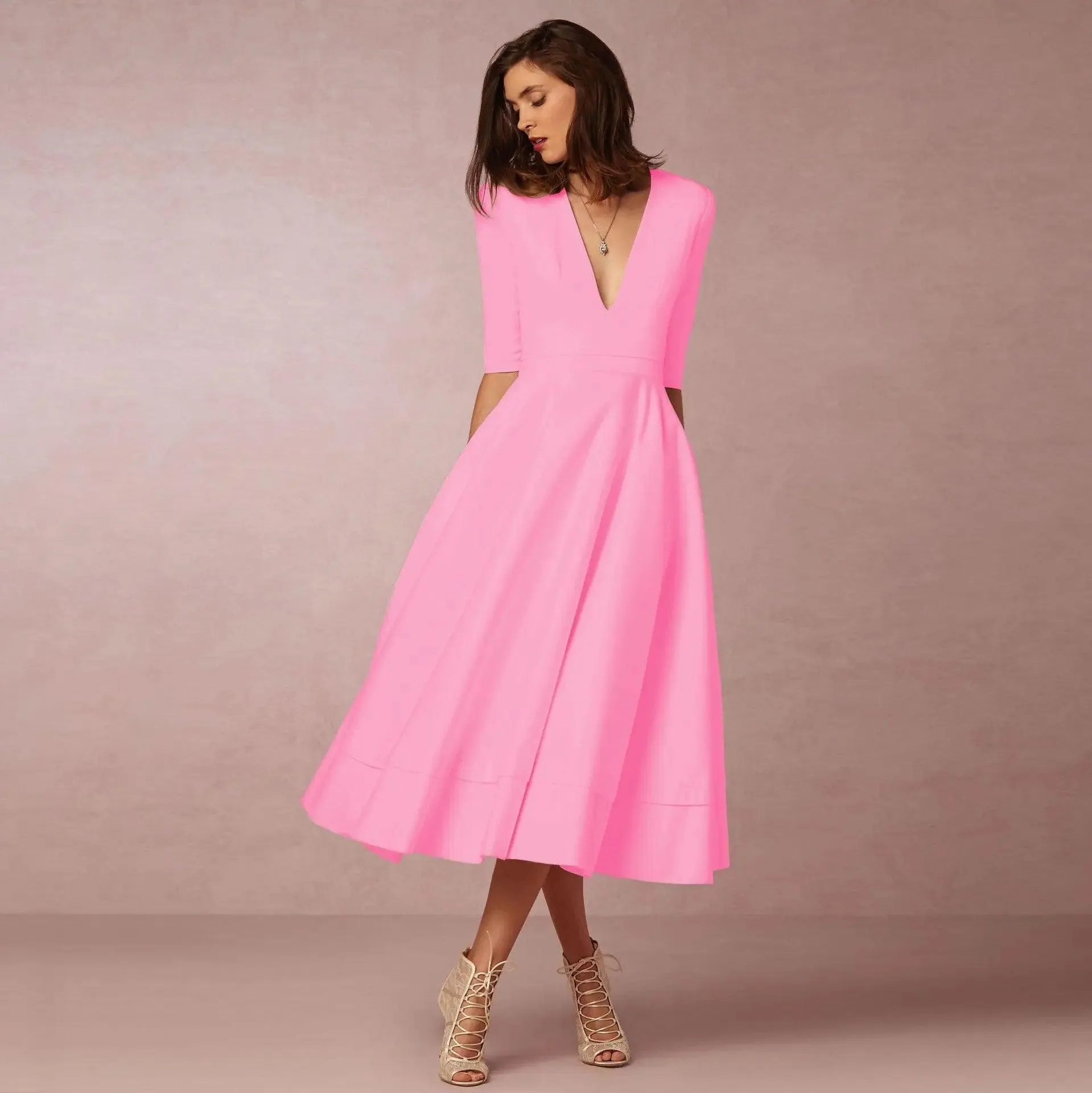 Chic V Neck Swing Dress