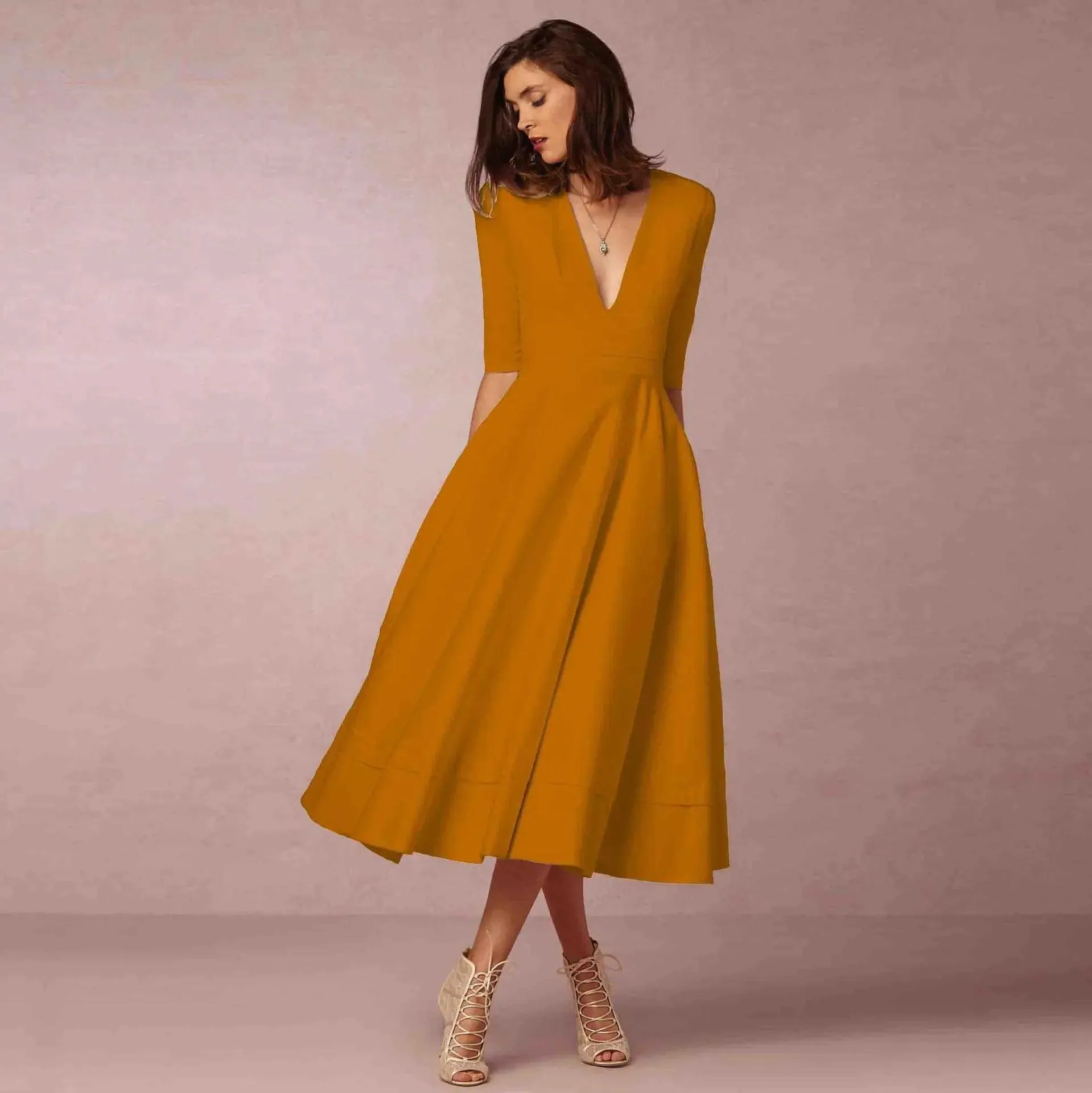 Chic V Neck Swing Dress