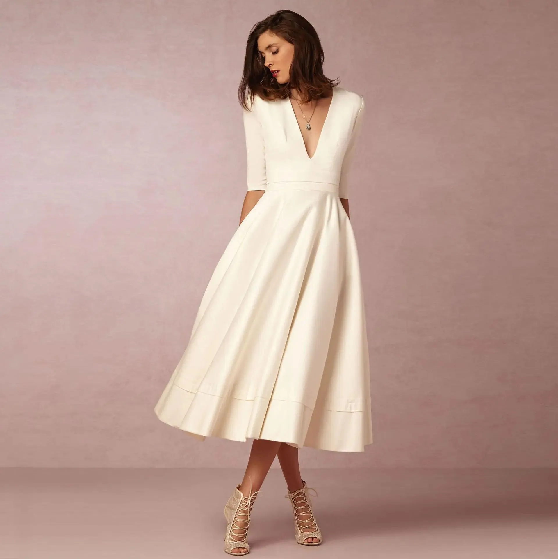 Chic V Neck Swing Dress