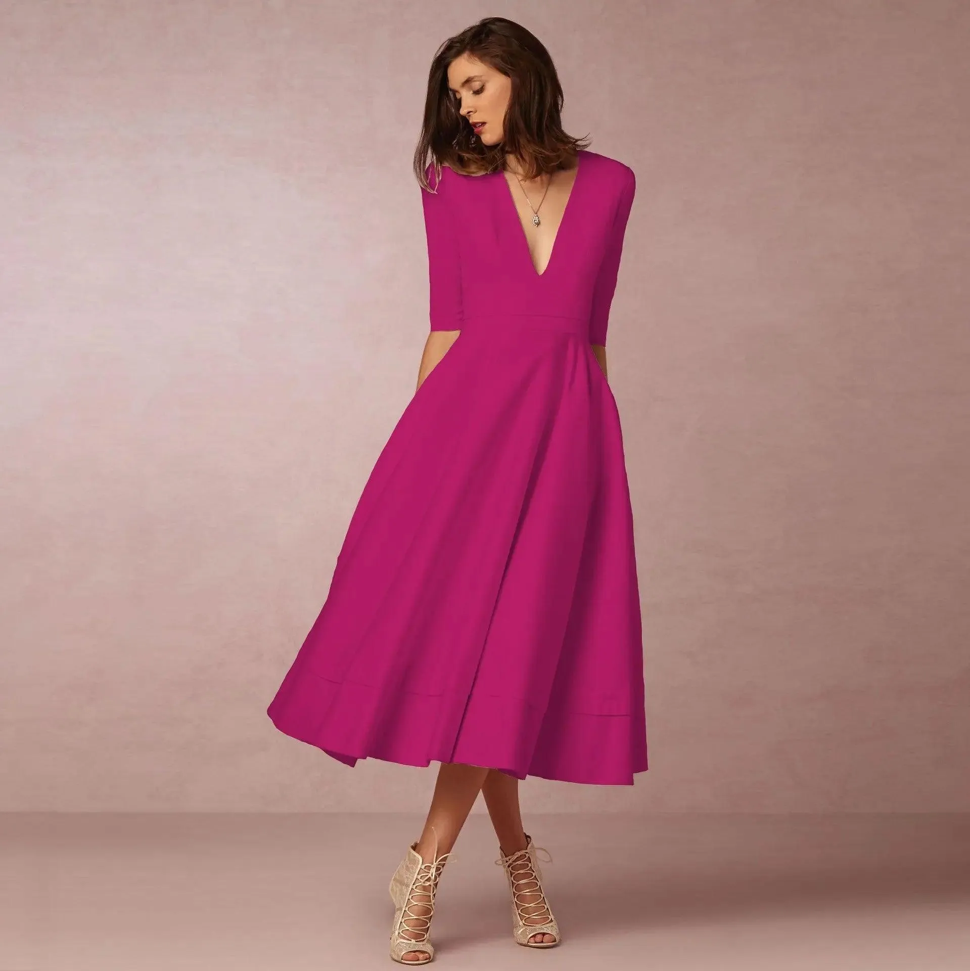 Chic V Neck Swing Dress