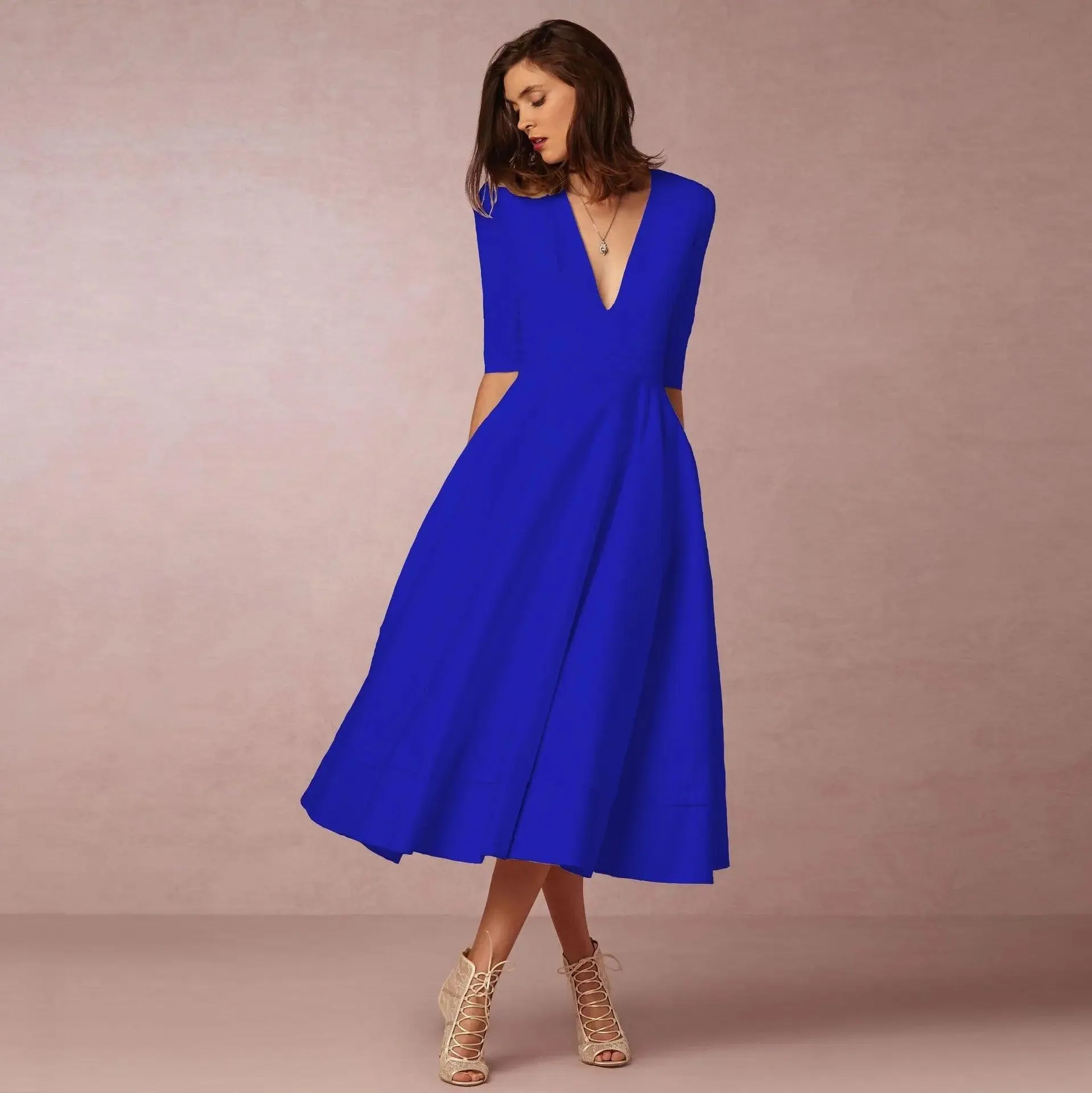 Chic V Neck Swing Dress