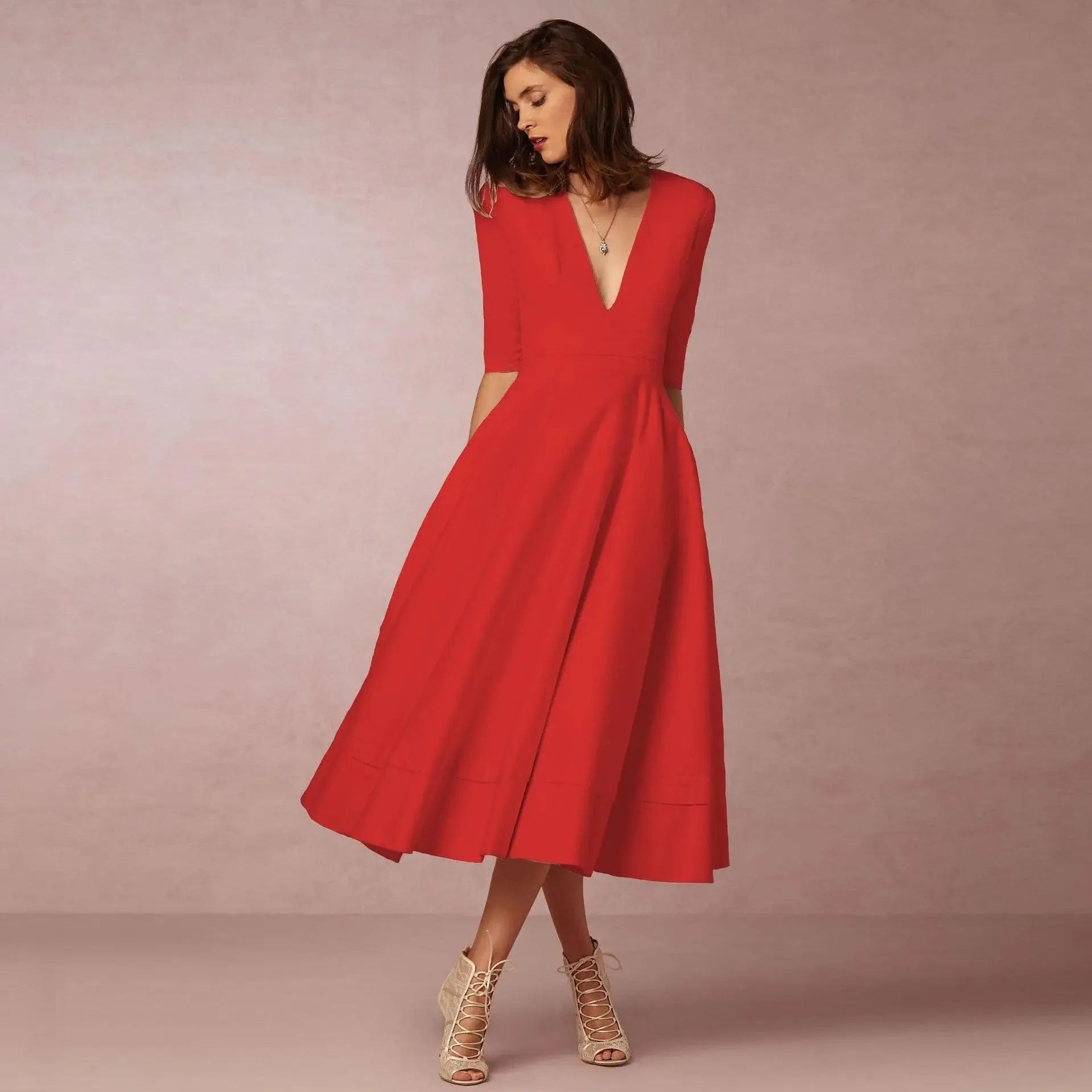 Chic V Neck Swing Dress
