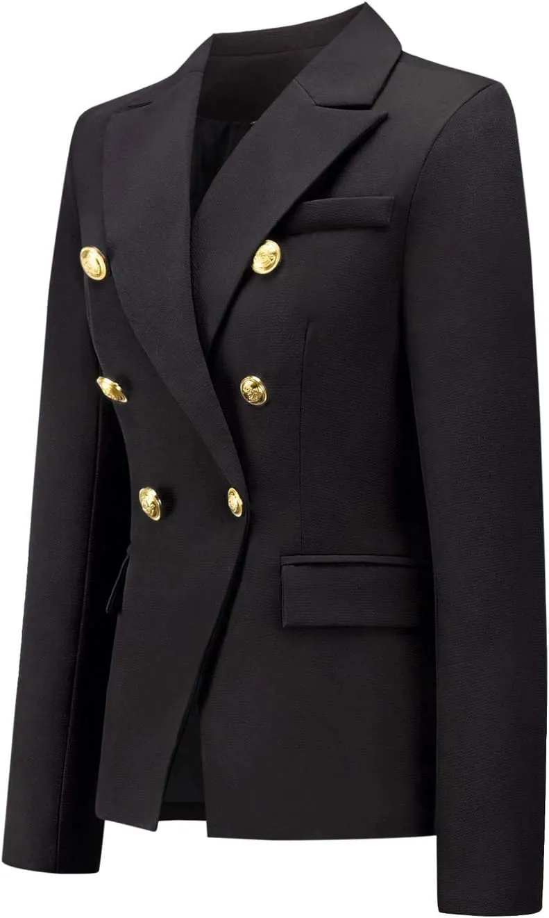 chouyatou Women's Vintage Double Breasted Slim Fit Dress Suit Blazer Jacket