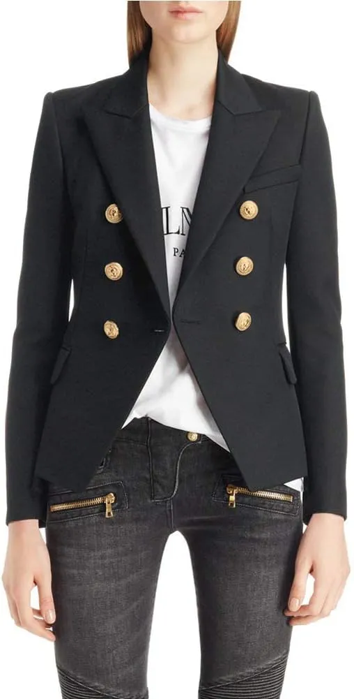 chouyatou Women's Vintage Double Breasted Slim Fit Dress Suit Blazer Jacket