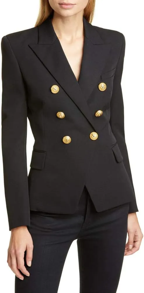 chouyatou Women's Vintage Double Breasted Slim Fit Dress Suit Blazer Jacket