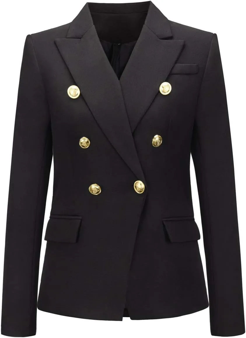 chouyatou Women's Vintage Double Breasted Slim Fit Dress Suit Blazer Jacket