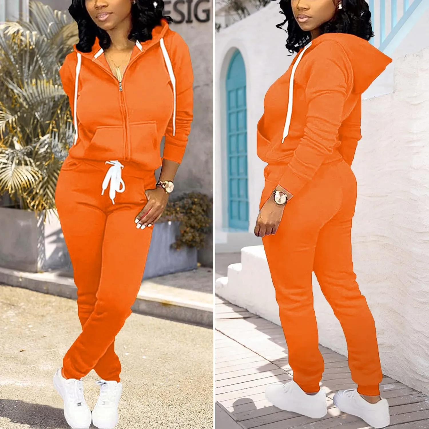 CLOCOR Track Suits for Women Set - Casual 2 Piece Outfits Sweatsuit Pocket Hoodies Long Sleeve with Patchwork Pants Set