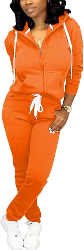 CLOCOR Track Suits for Women Set - Casual 2 Piece Outfits Sweatsuit Pocket Hoodies Long Sleeve with Patchwork Pants Set