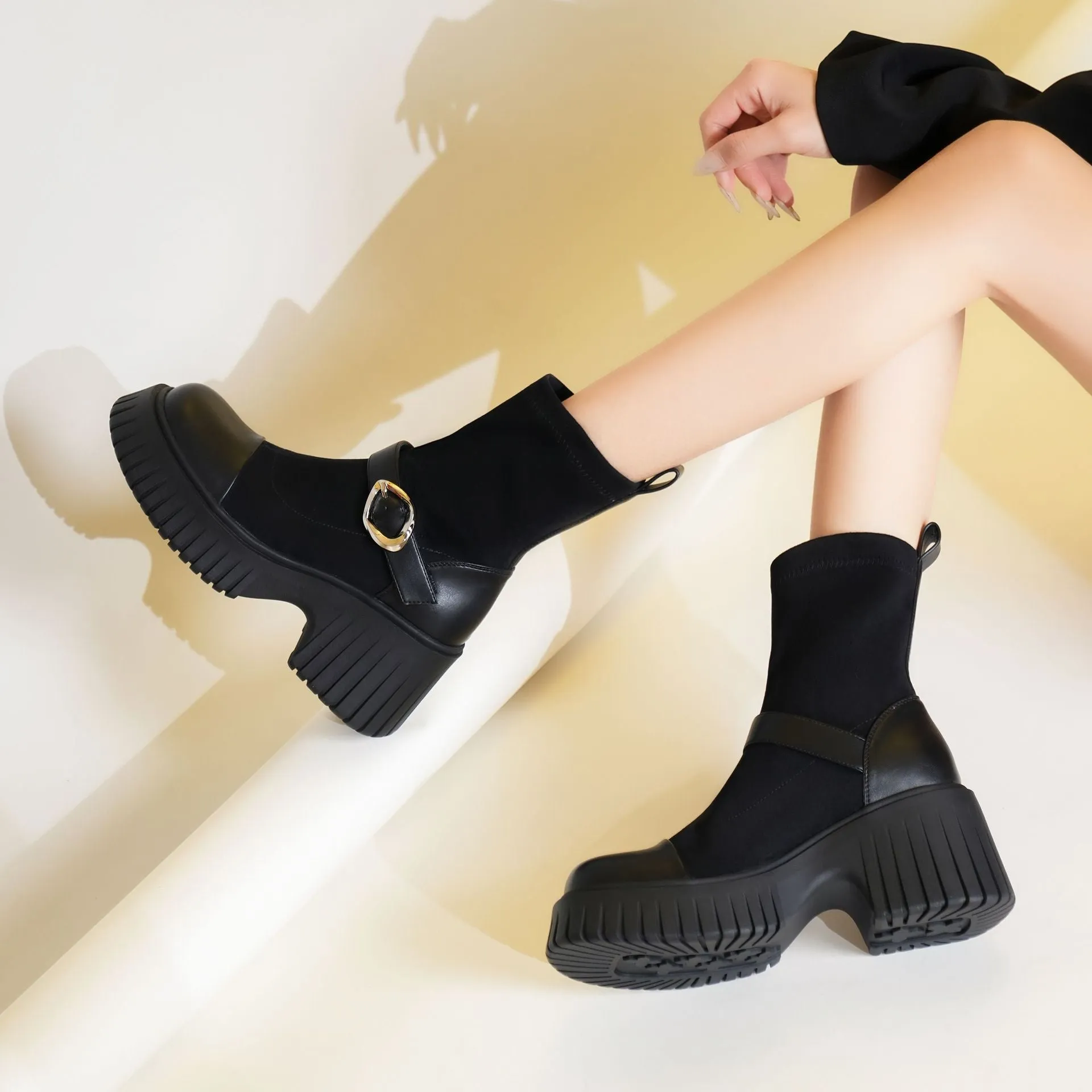 High Heels Belt Buckles Short Boots