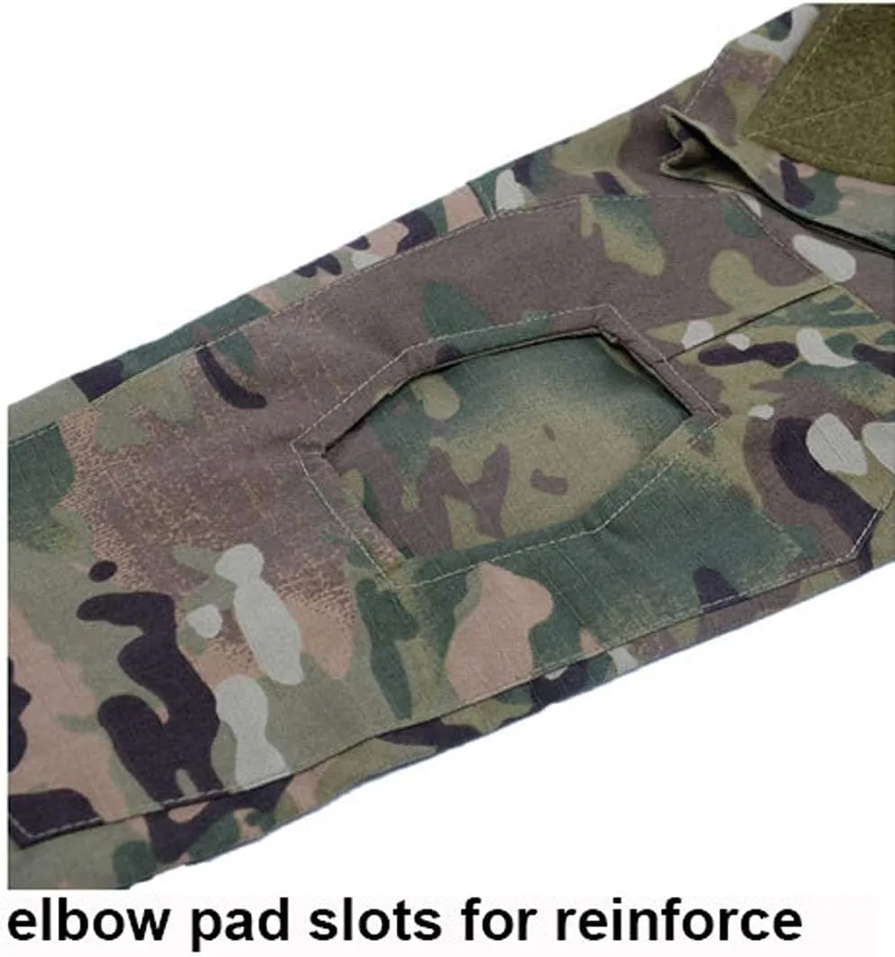 LANBAOSI Men's Tactical Military Combat Shirt Rapid Assault Woodland Army Hunting Long Sleeve T-Shirt