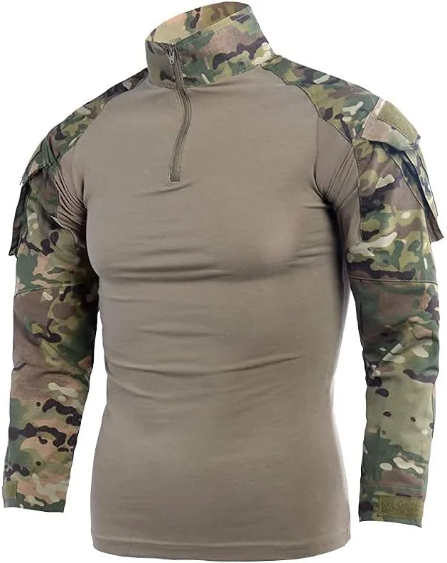 LANBAOSI Men's Tactical Military Combat Shirt Rapid Assault Woodland Army Hunting Long Sleeve T-Shirt