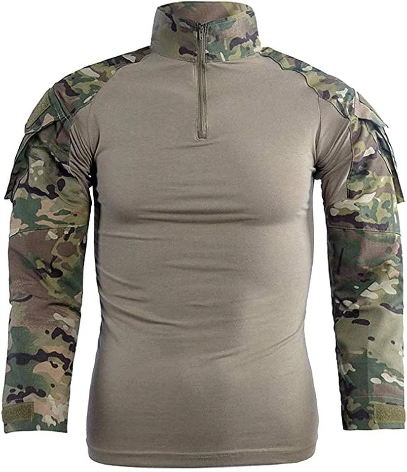 LANBAOSI Men's Tactical Military Combat Shirt Rapid Assault Woodland Army Hunting Long Sleeve T-Shirt