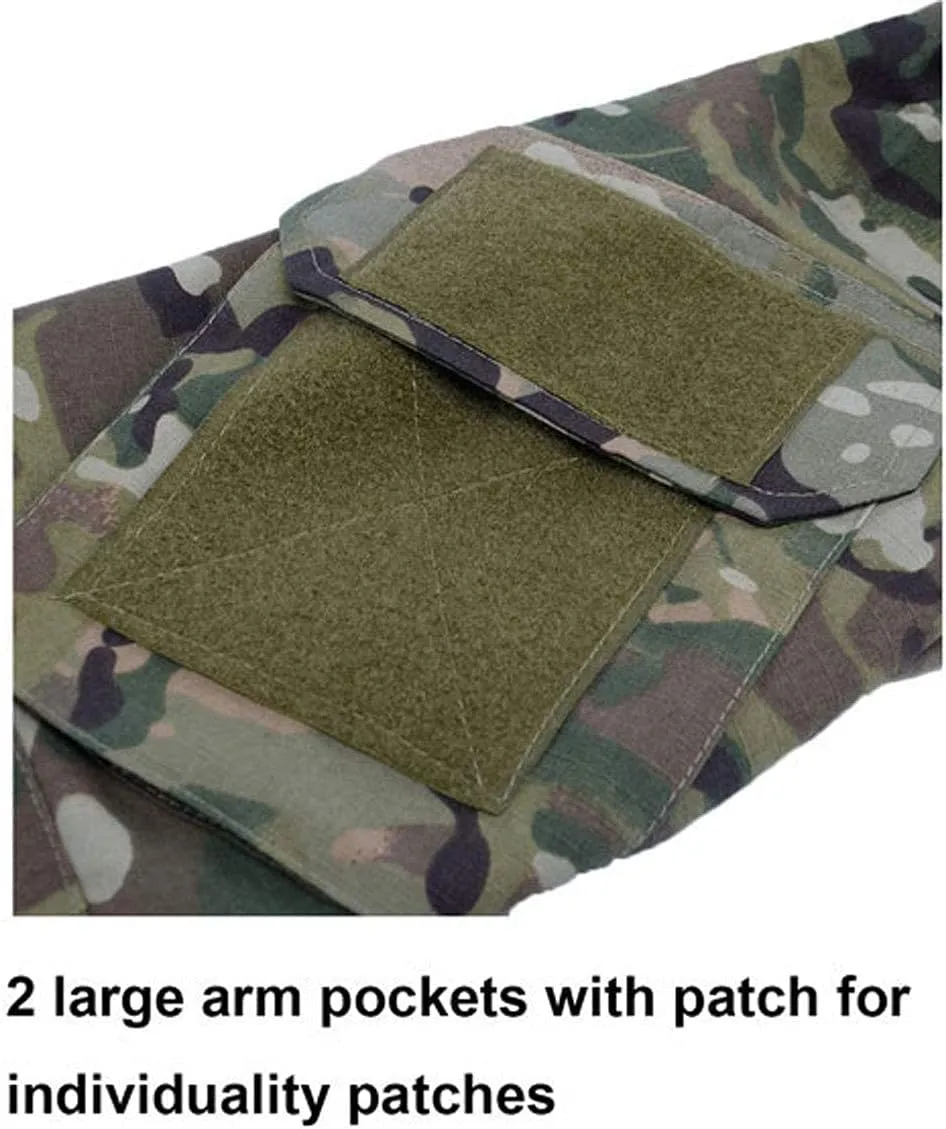 LANBAOSI Men's Tactical Military Combat Shirt Rapid Assault Woodland Army Hunting Long Sleeve T-Shirt