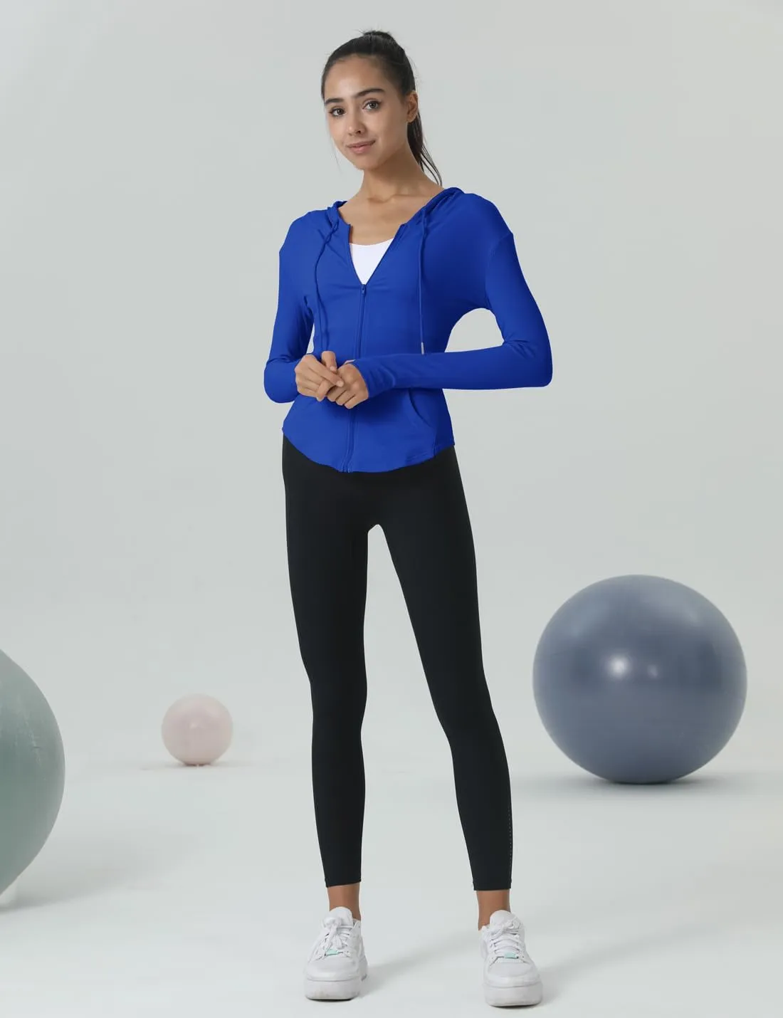 Locachy Womens Slim Fit Full Zip Hoodie Athletic Jacket Yoga Workout Running Jackets with Thumb Holes