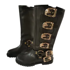 Men's Calf High Motorcycle Riding Boots with Skull Buckles