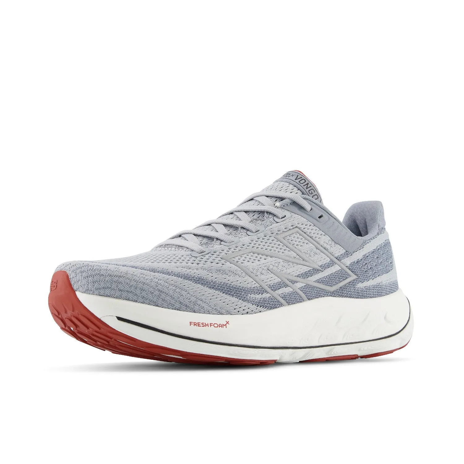Men's New Balance Fresh Foam X Vongo v6 Color: Aluminum Grey with Brick Red