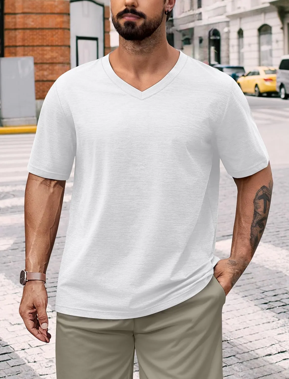 NIASHOT Mens T Shirts Short Sleeve Classic V Neck T-Shirt Casual Summer Basic Tee Shirt