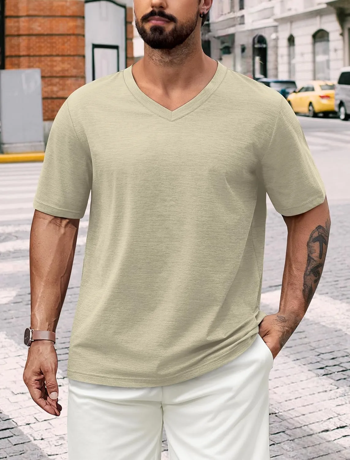 NIASHOT Mens T Shirts Short Sleeve Classic V Neck T-Shirt Casual Summer Basic Tee Shirt