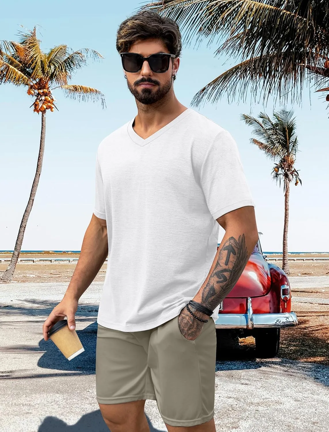 NIASHOT Mens T Shirts Short Sleeve Classic V Neck T-Shirt Casual Summer Basic Tee Shirt
