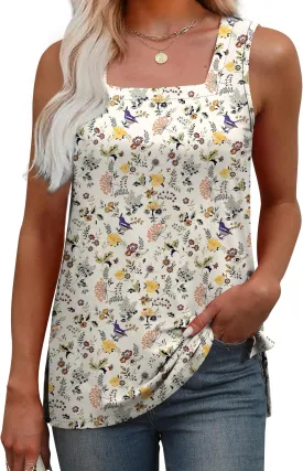 OFEEFAN Womens Tank Tops Square Neck Summer Loose Fit Casual Basic Fashion Flowy Sleeveless