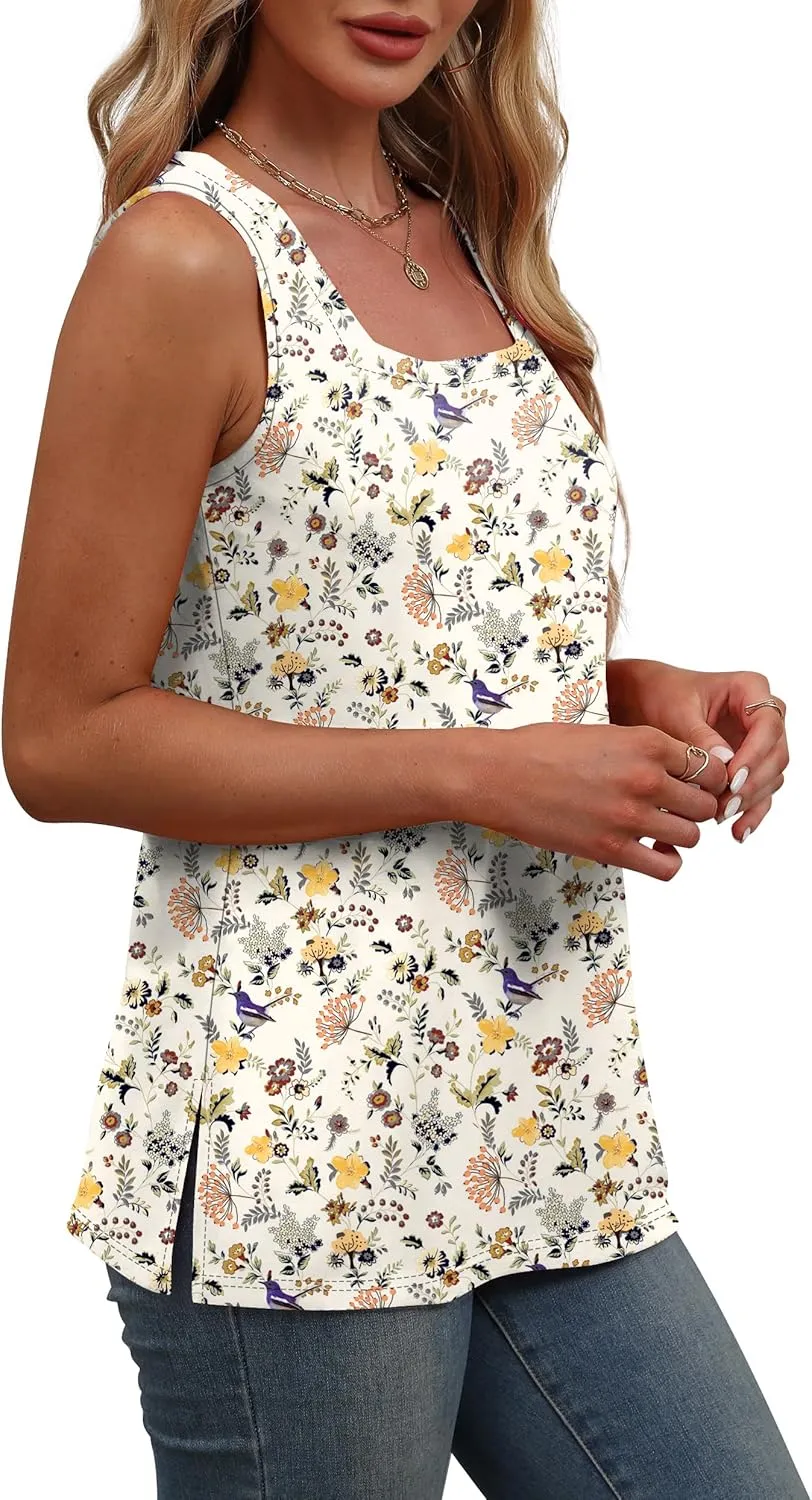 OFEEFAN Womens Tank Tops Square Neck Summer Loose Fit Casual Basic Fashion Flowy Sleeveless