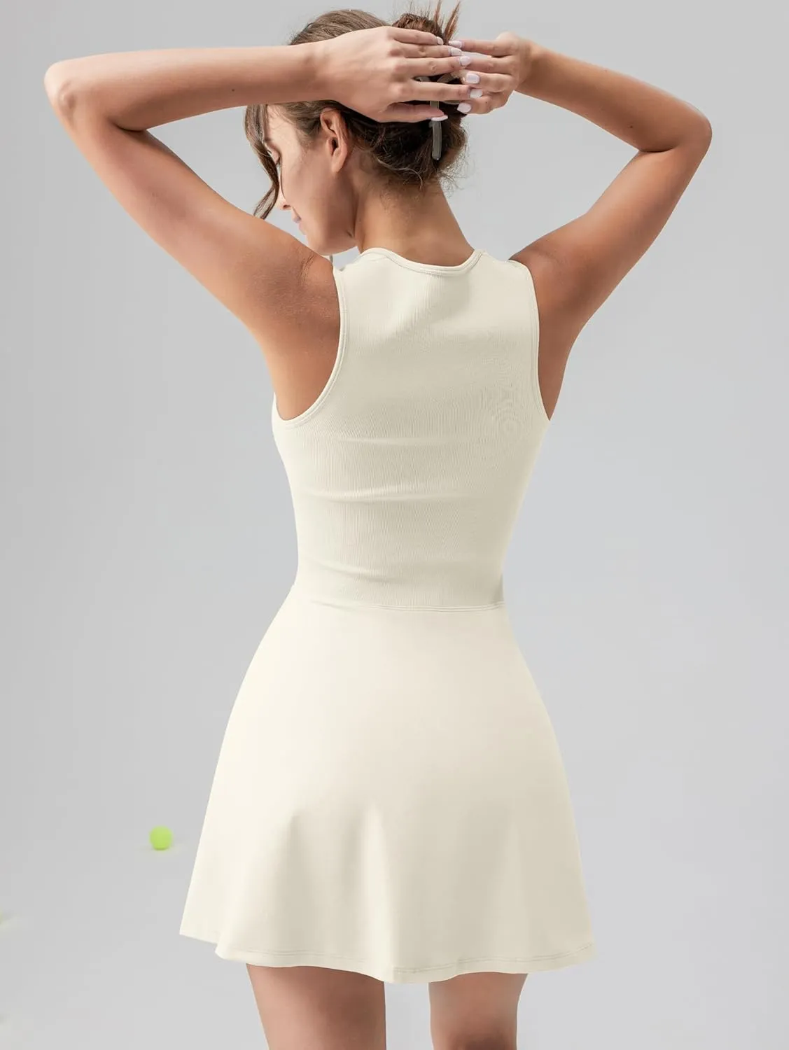 OQQ Women's Square Neck A-line Dress Sleeveless Tank Top Stretch Flare Mini Dresses