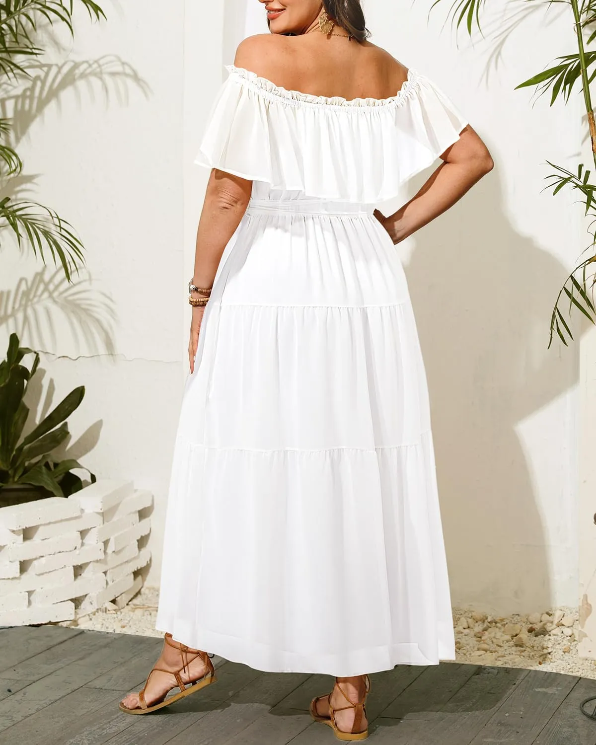Plus Size Chiffon Off The Shoulder Maxi Long Floral Summer Casual Beach Boho Sundress Women 2024