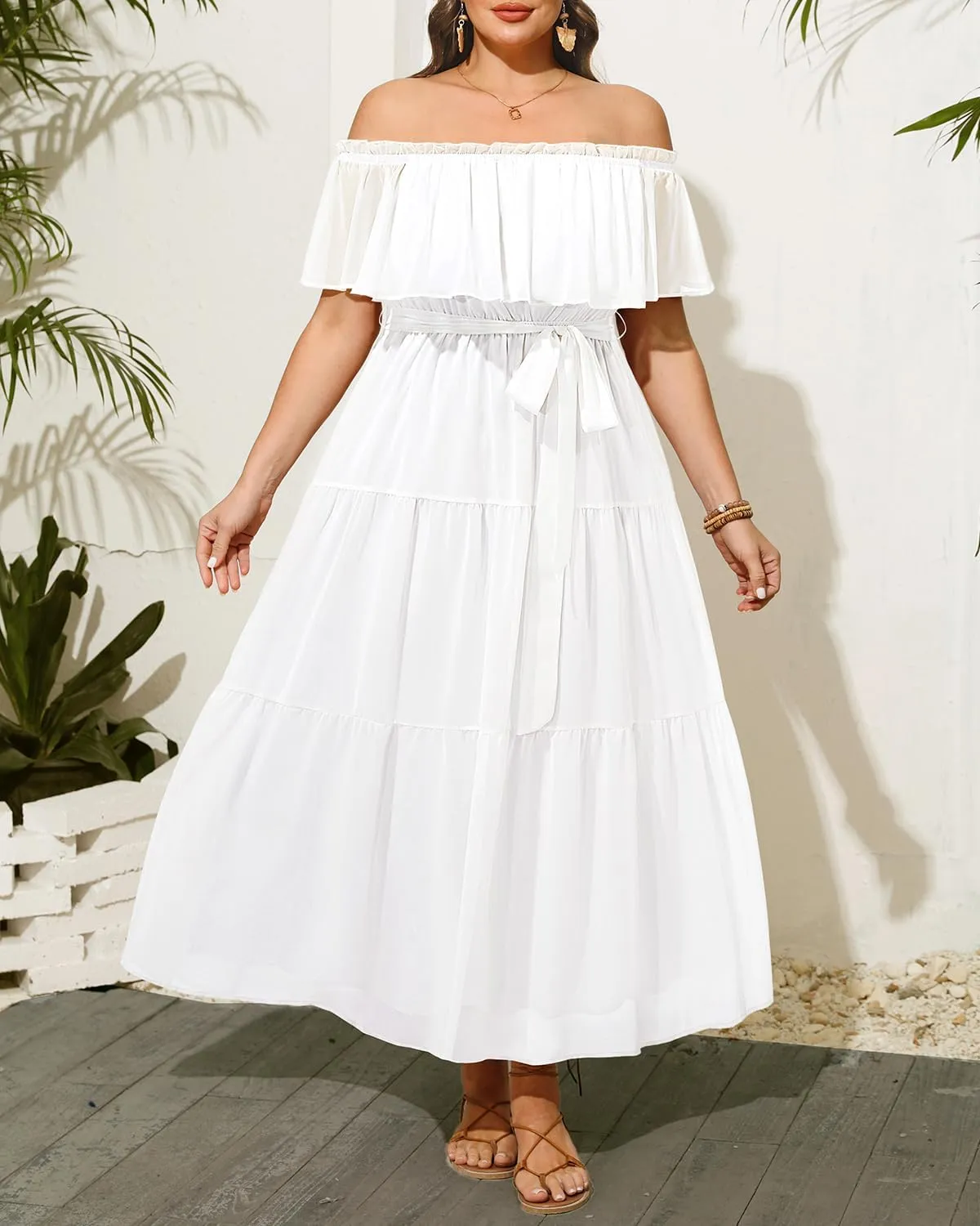 Plus Size Chiffon Off The Shoulder Maxi Long Floral Summer Casual Beach Boho Sundress Women 2024
