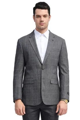 " Charcoal Grey Tazio Men's Slim-Fit Plaid Sport Coat with 2-Button Windowpane "