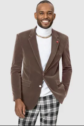 "EJ Samuel Taupe Velvet Blazer: Modern Fit, 2 Button"