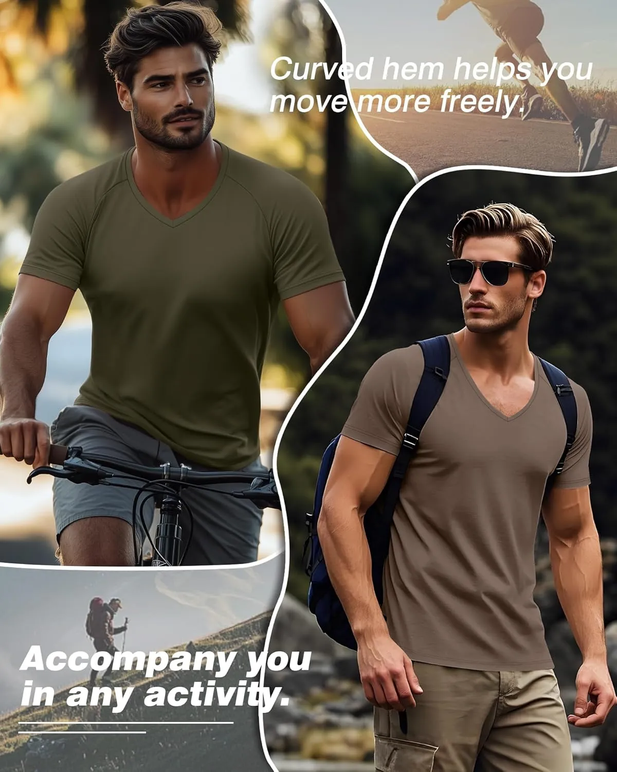 Riyiper 3 Pack Men's V Neck T-Shirts Short Sleeve Curved Hem Casual Shirts Raglan Soft Basic Tee 2025 Summer Clothes