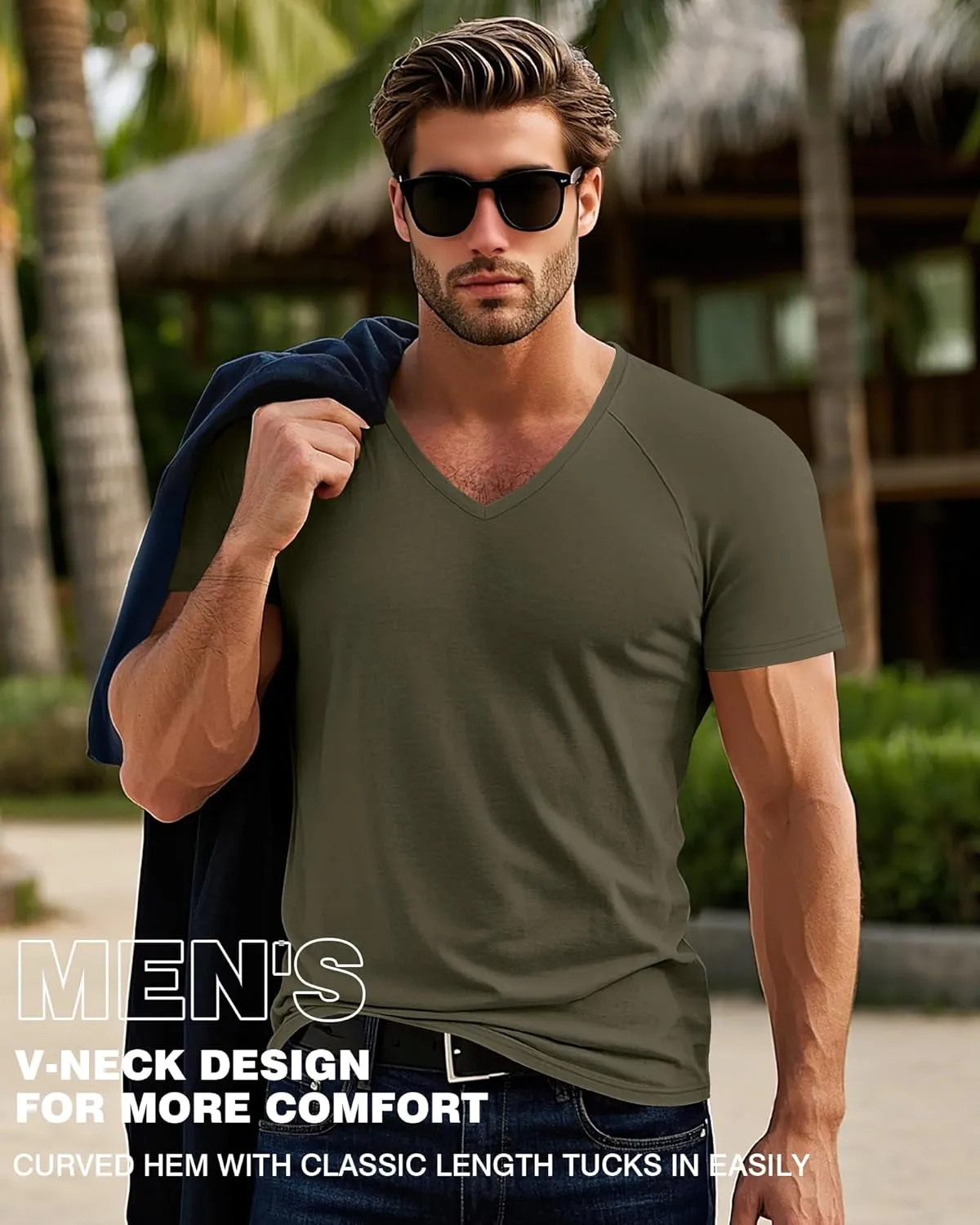 Riyiper 3 Pack Men's V Neck T-Shirts Short Sleeve Curved Hem Casual Shirts Raglan Soft Basic Tee 2025 Summer Clothes