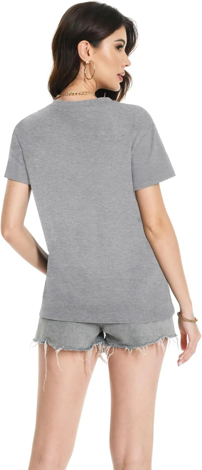 T Shirts for Women V Neck Short Sleeve Summer Casual Basic Tunic Tee Shirt
