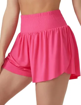 THE GYM PEOPLE Women's High Waisted Flowy Running Shorts 2 in 1 Athletic Workout Skirt Shorts