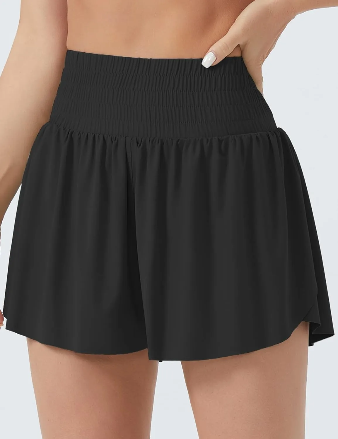 THE GYM PEOPLE Women's High Waisted Flowy Running Shorts 2 in 1 Athletic Workout Skirt Shorts
