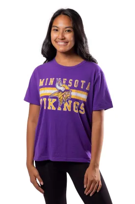 Ultra Game NFL Official Women's Distressed Graphics Super Soft Crew Neck T-Shirt, Minnesota Vikings, Team Color|Minnesota Vikings