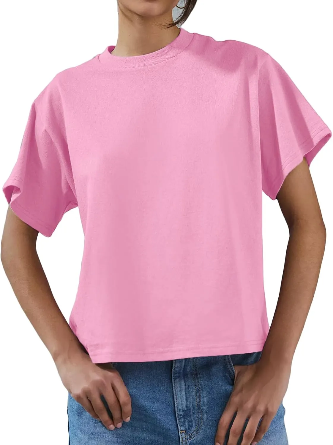 Women's Essentials Crewneck Short Sleeve T-Shirts Casual Boxy Tee Summer Tops Relaxed Fit