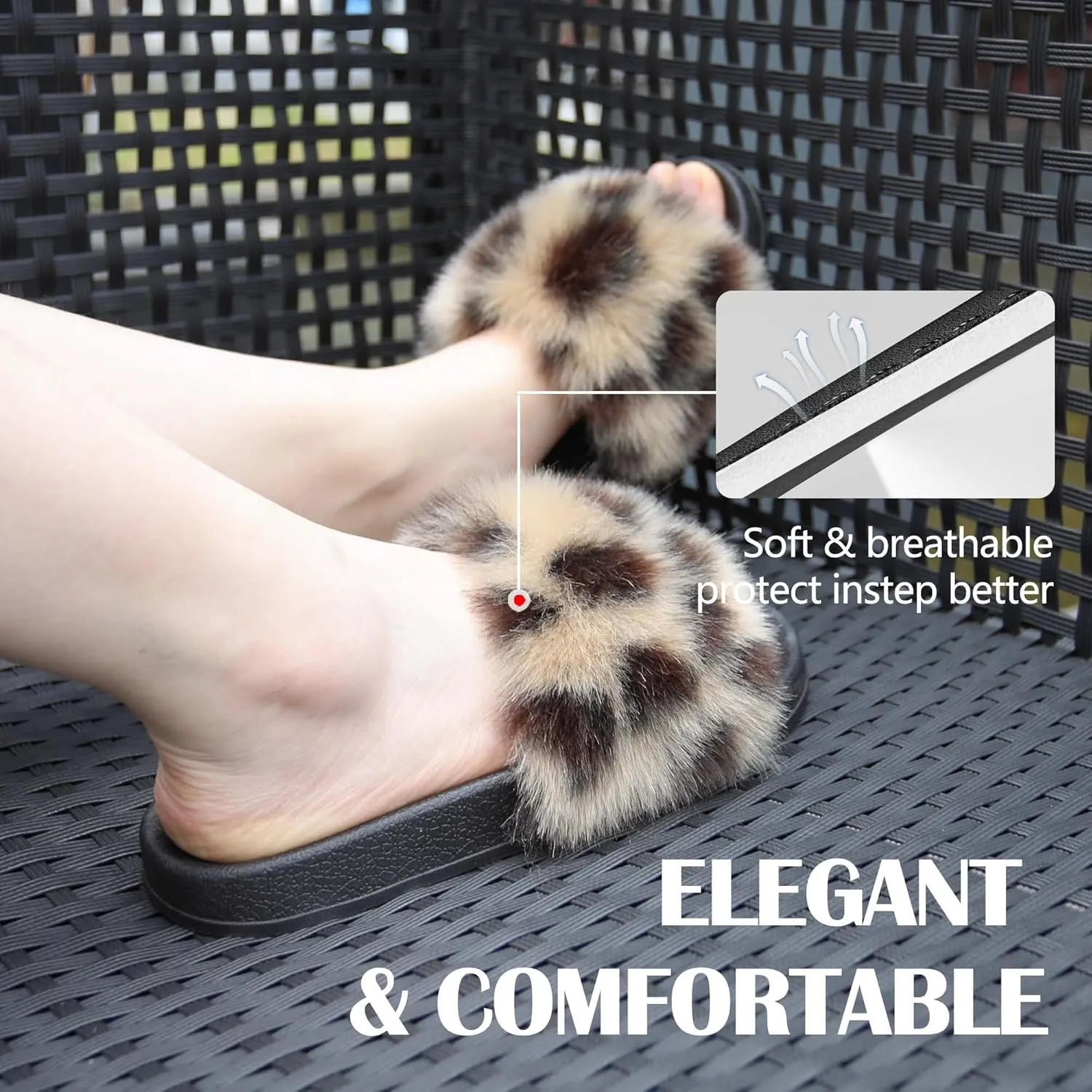 Women's Furry Slides Faux Fur Slides Fuzzy Slippers Fluffy Sandals Outdoor Indoor