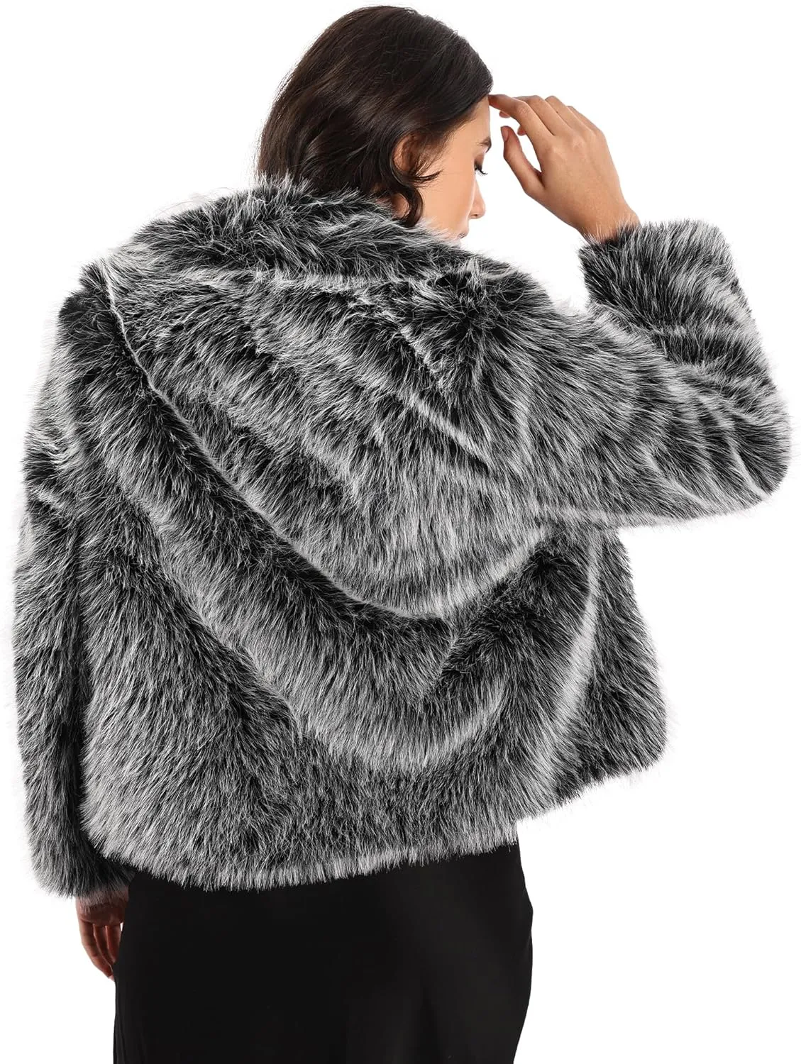 Women's Winter Faux Fur Coat Open Front Pockets Long Sleeve Fluffy Jacket